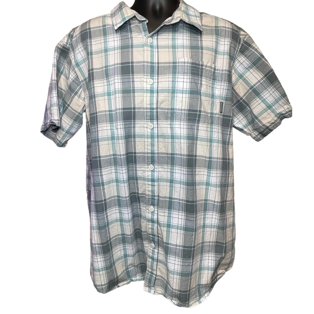 Columbia Men's Button-Down Shirt Size XL Green Gray Plaid Short-Sleeved